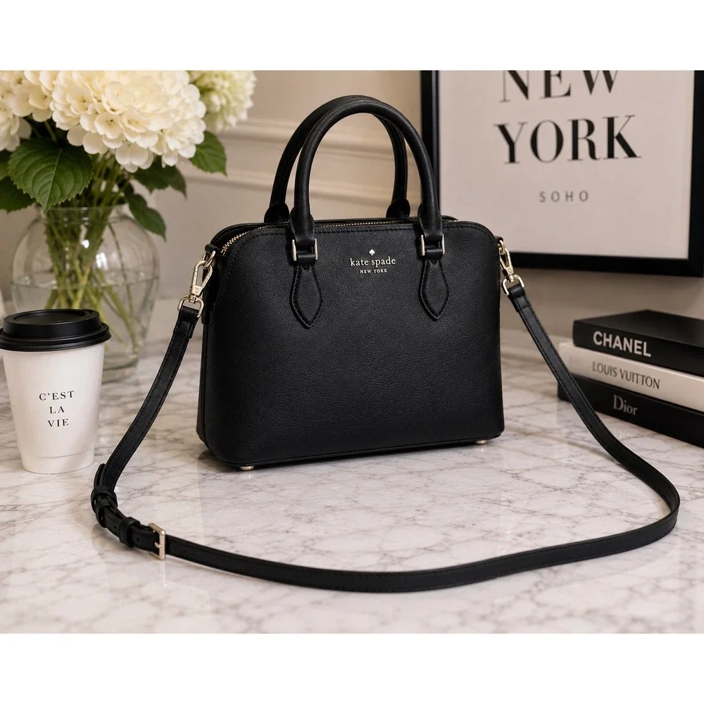 Kate Spade Darcy Satchel Crossbody Black Pebbled Leather Luxe Chic Bag Purse